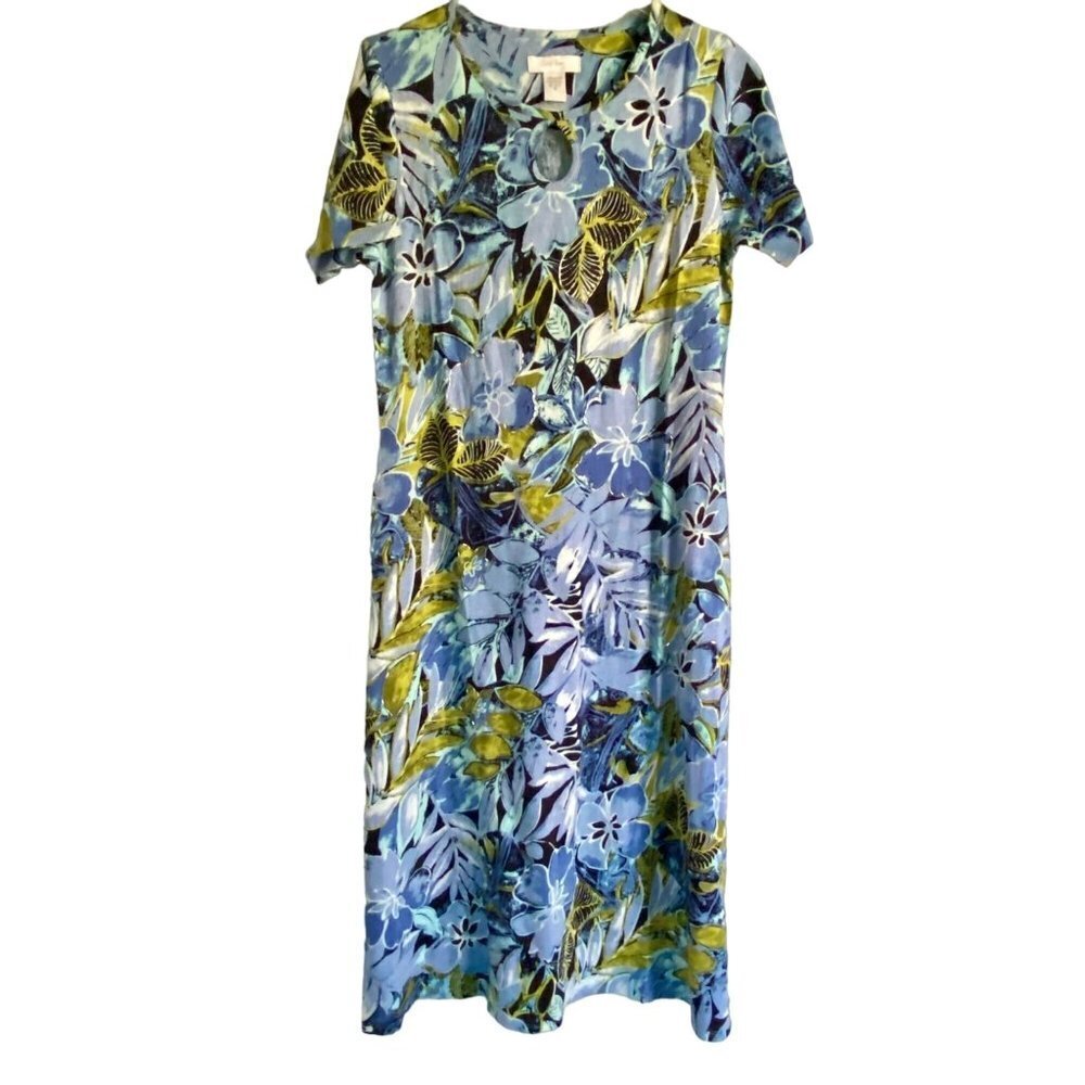 Coral Bay Short Sleeve Floral Pattern Pullover Maxi Dress with Pockets Small